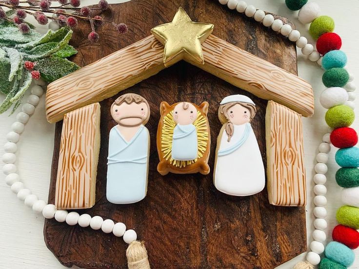 Festively Crafted Nativity Scene Cookies in Pastel Colors