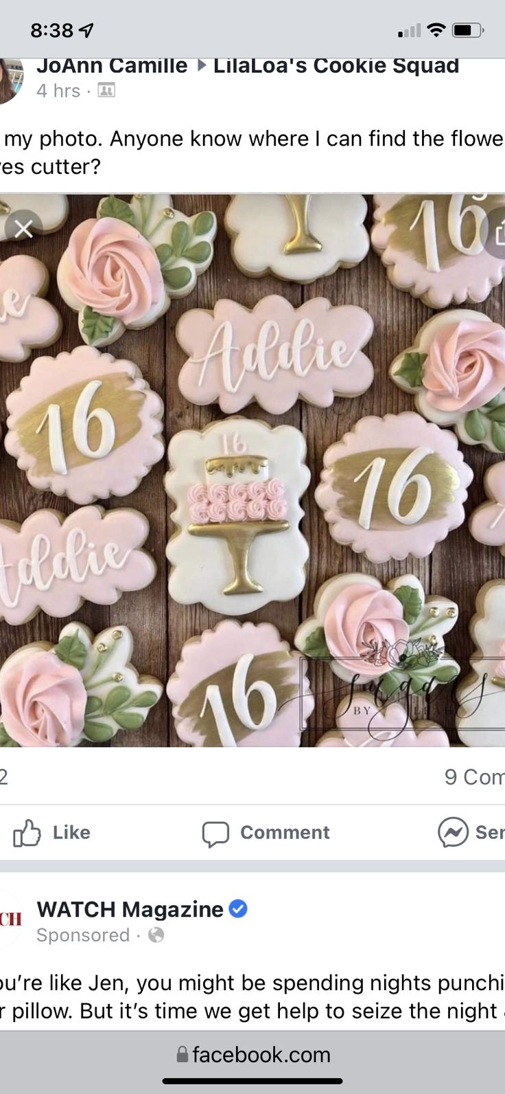 Charming Floral Cookies with Pink Roses and Gold Accents for Festive Celebrations.