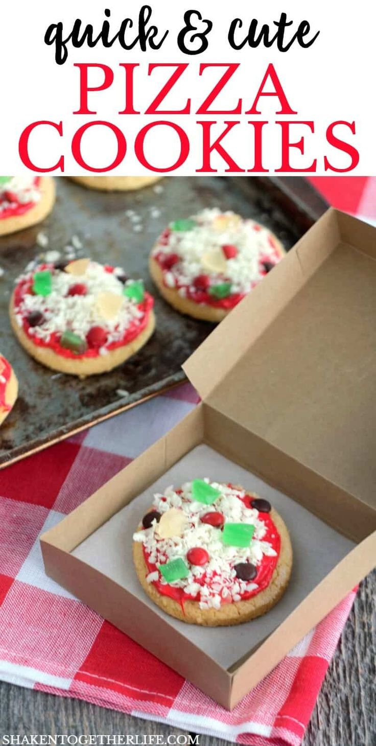 Festive Miniature Pizza-Inspired Cookie Creations with Colorful Frosting and Candy Garnishes.