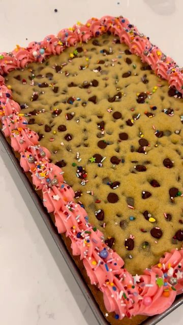 Vibrant Cookie Dessert with Pink Frosting and Playful Sprinkles