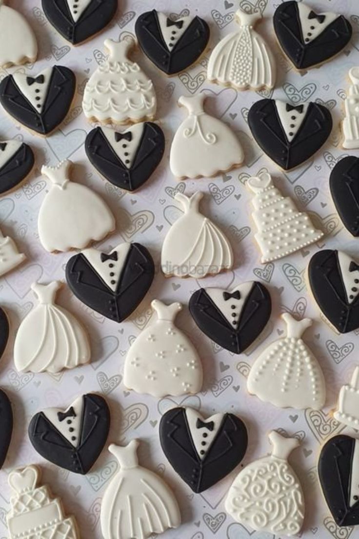 Charming Wedding-Themed Cookie Designs Showcase Elegant Tuxedos and Dresses