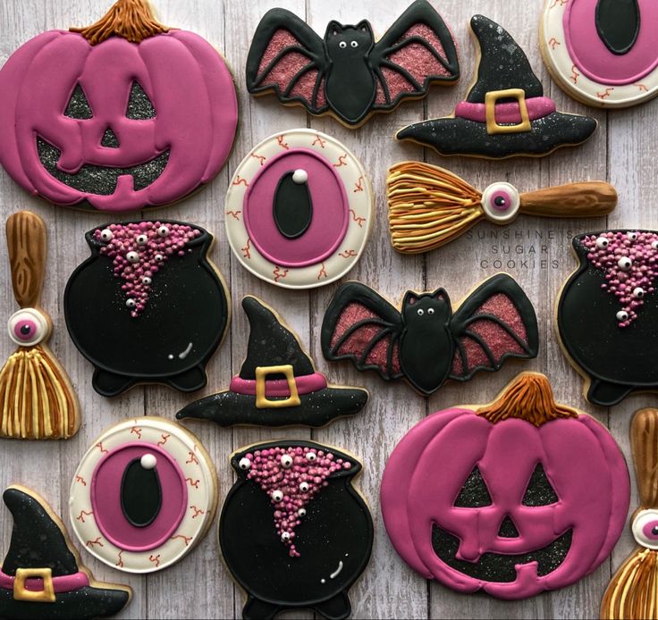 Festive Halloween Cookies: Playful Shapes and Modern Colorful Designs.