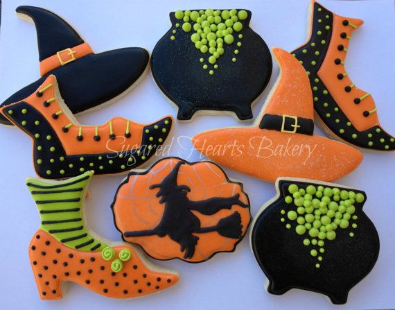 Whimsical Halloween Cookies Featuring Witch-Inspired Designs and Festive Colors