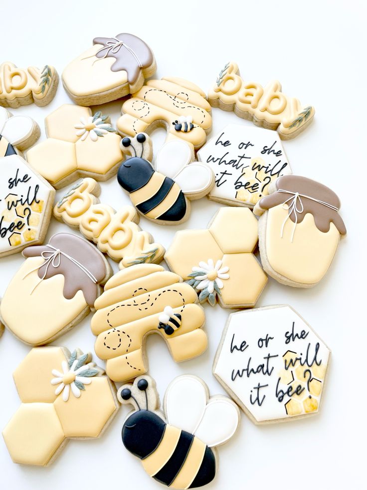 Charming Sweet-Themed Cookies with Honey-Inspired Designs for Celebrations.