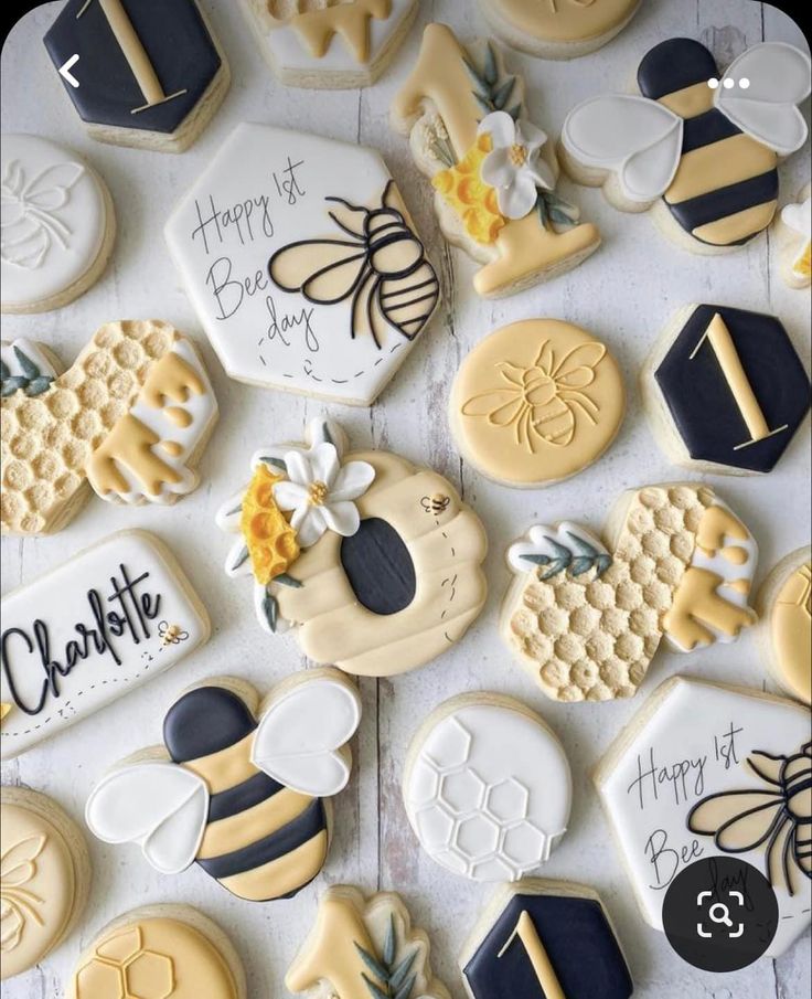 Whimsical Bee-Themed Colorful Cookies for a Joyful First Birthday Celebration