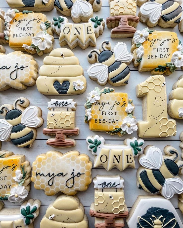 Whimsical Bee-Themed Cookies for a Charming First Birthday Celebration.