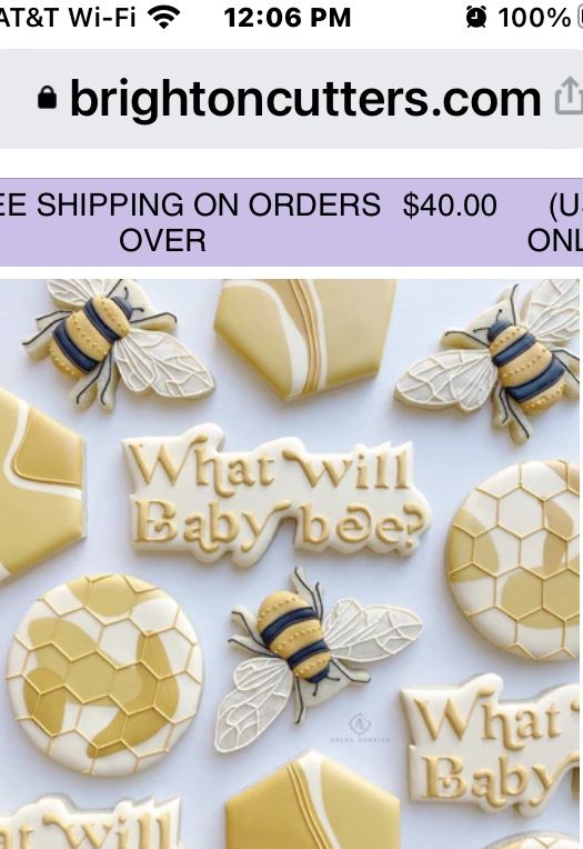 Charming Hexagonal Cookie Designs Adorned with Playful Bees and Soft Yellow Accents for Festive Celebrations.