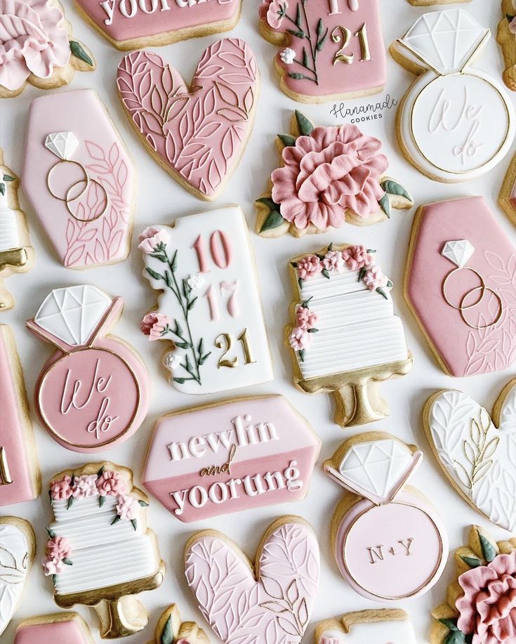 Elegant Wedding Cookies: Romantic Designs in Soft Pinks, Whites, and Gold