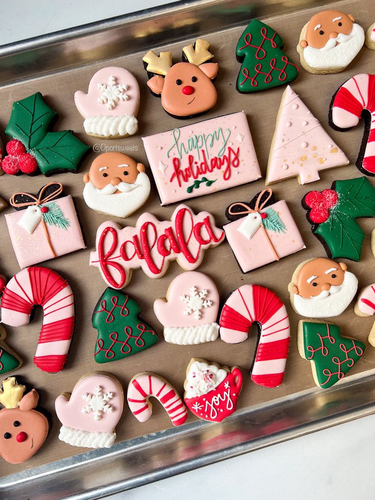 Festive Holiday Cookies: Whimsical Designs Featuring Santa, Reindeer, Trees, and Candy Canes