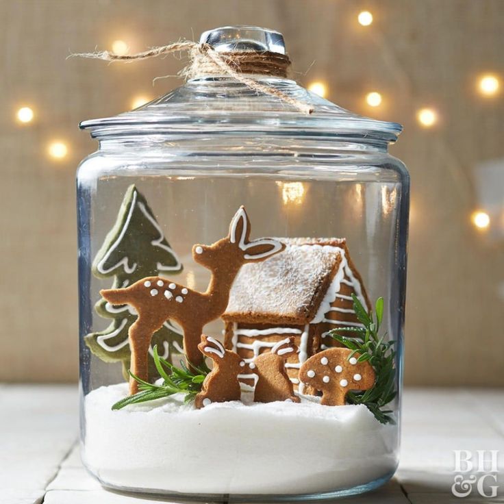 Charming Festive Winter Scene with Gingerbread Cookies and Twinkling Lights.