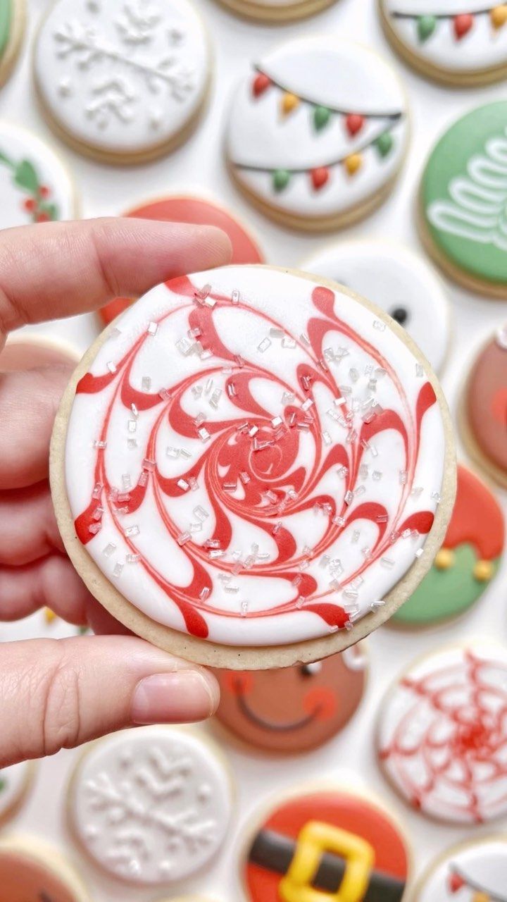 Festive Swirl Cookie: A Vibrant Peppermint Delight with Sparkling Elegance.