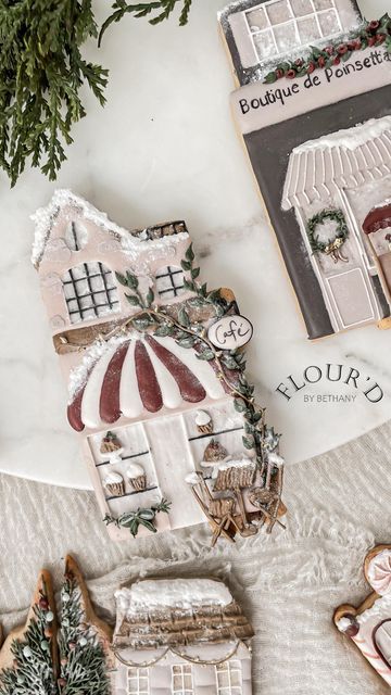 Whimsical Cookie Designs Capture Cozy Cafe Ambiance with Holiday Cheer.