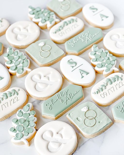 Elegant Green and White Cookie Designs: Serene Treats for Romantic Celebrations