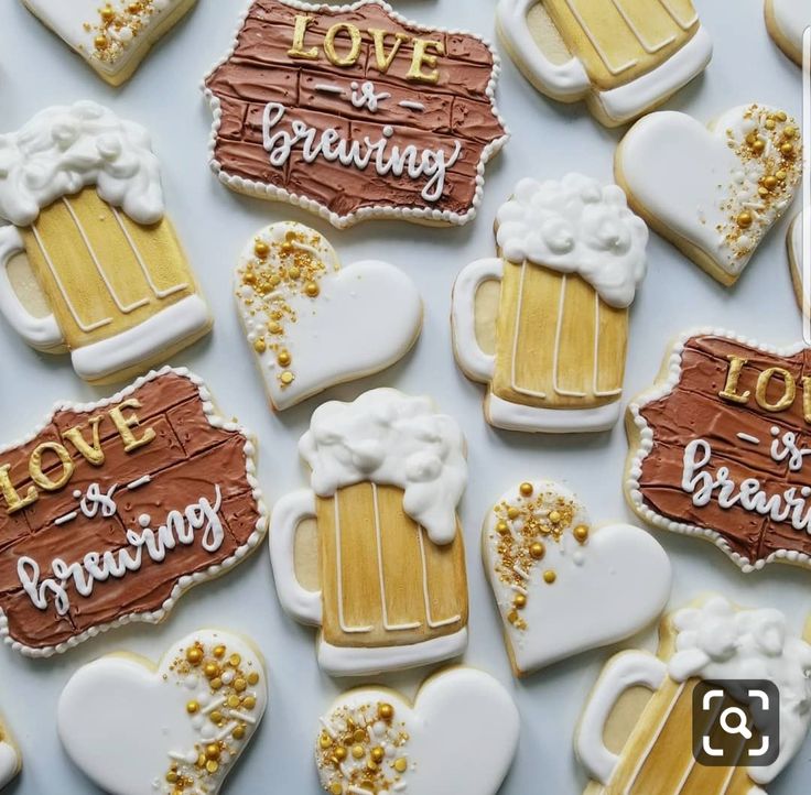 Festive Decorative Cookies: Cheerful Beer Mugs and Heart Designs for Celebrations