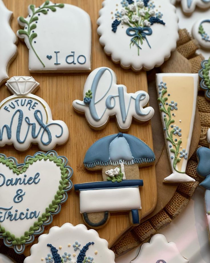 Elegant Colorful Wedding Cookies with Intricate Designs for Bridal Celebrations.