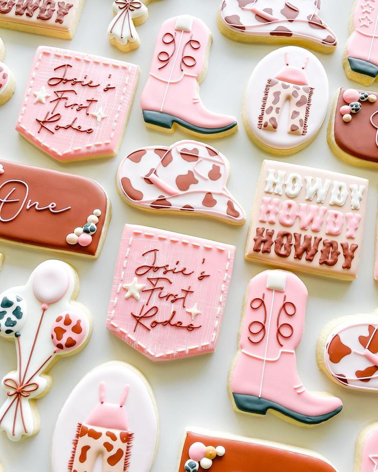 Playful Western-Themed Decorated Cookies in Whimsical Colors and Textures