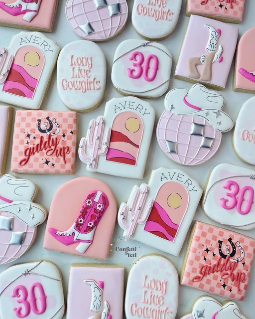 Vibrant Western-Themed Cookie Designs with Playful Patterns and Colors