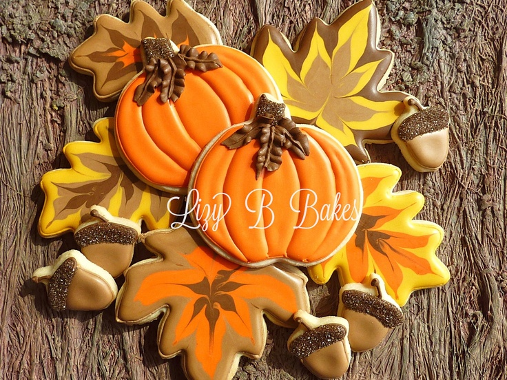 Vibrant Autumn Cookies Featuring Pumpkins, Leaves, and Whimsical Acorns.