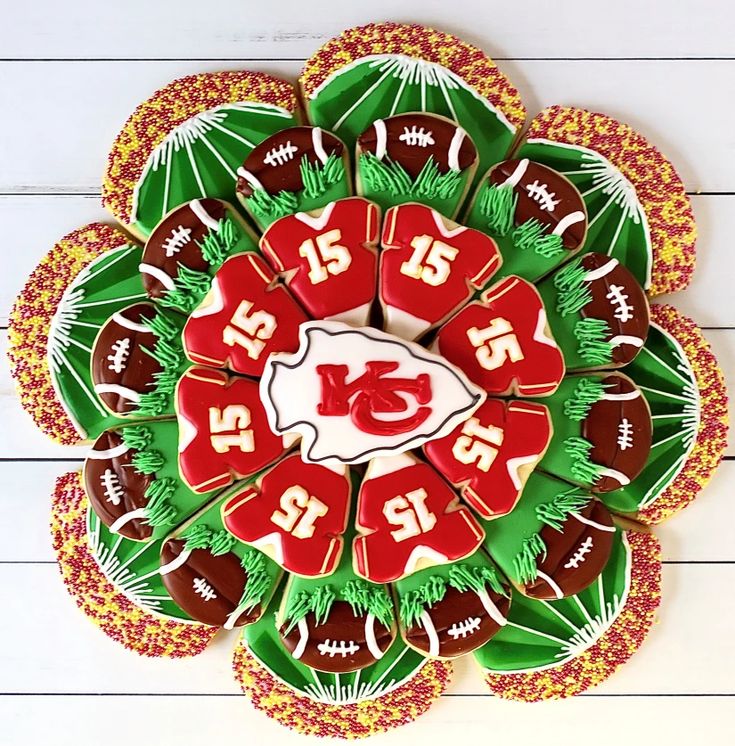 Vibrant Football-Themed Cookie Arrangement for Festive Events.