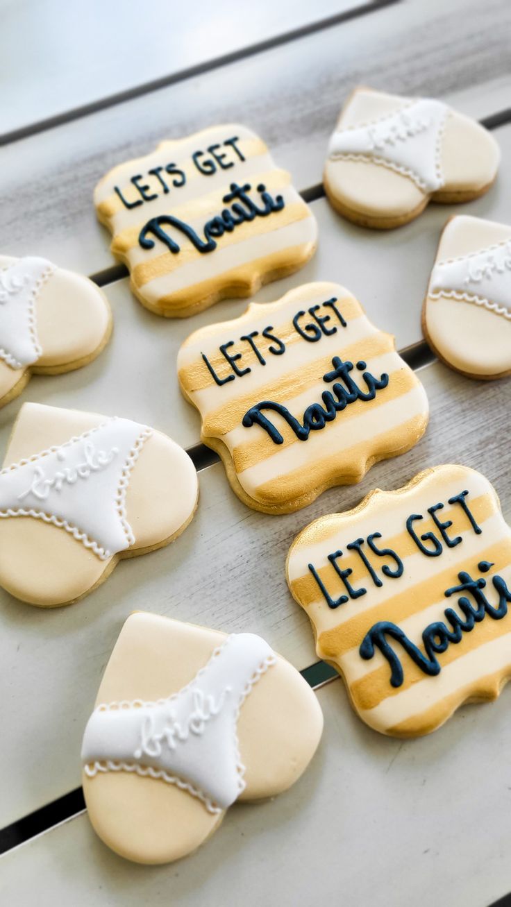 Playful Bridal and Beach-Themed Cookie Designs Perfect for Bachelorette Parties.