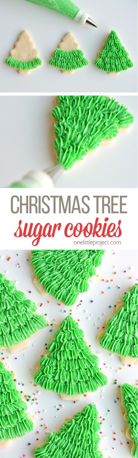 Festive Green Christmas Tree Cookies with Intricate Frosting and Colorful Sprinkles