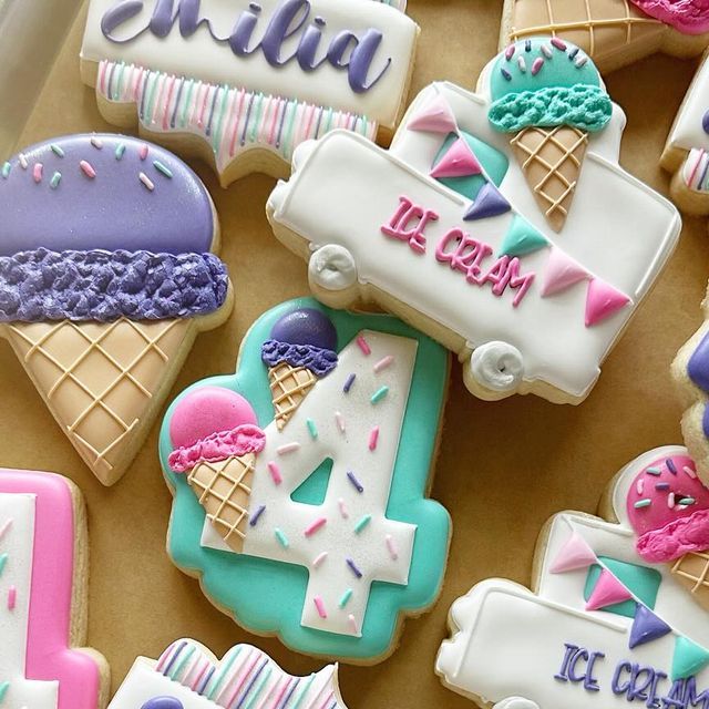 Whimsical Ice Cream-Themed Cookies in Vibrant Pastel Designs