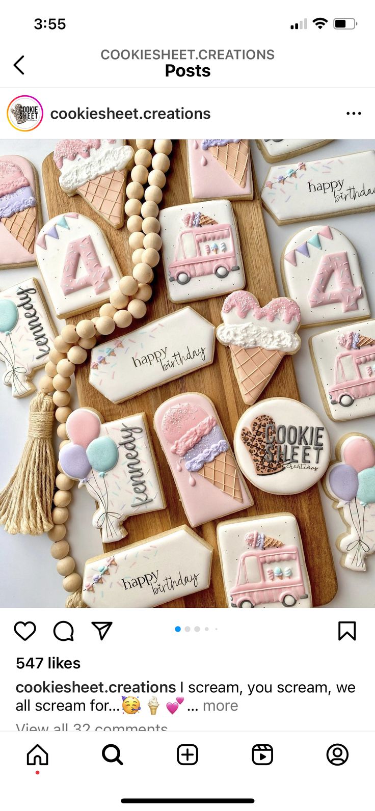 Festive Colorful Cookie Designs with Whimsical Ice Cream and Birthday Motifs.