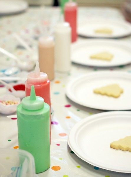 Festive Decorating Station with Colorful Icing and Cookie Creations.