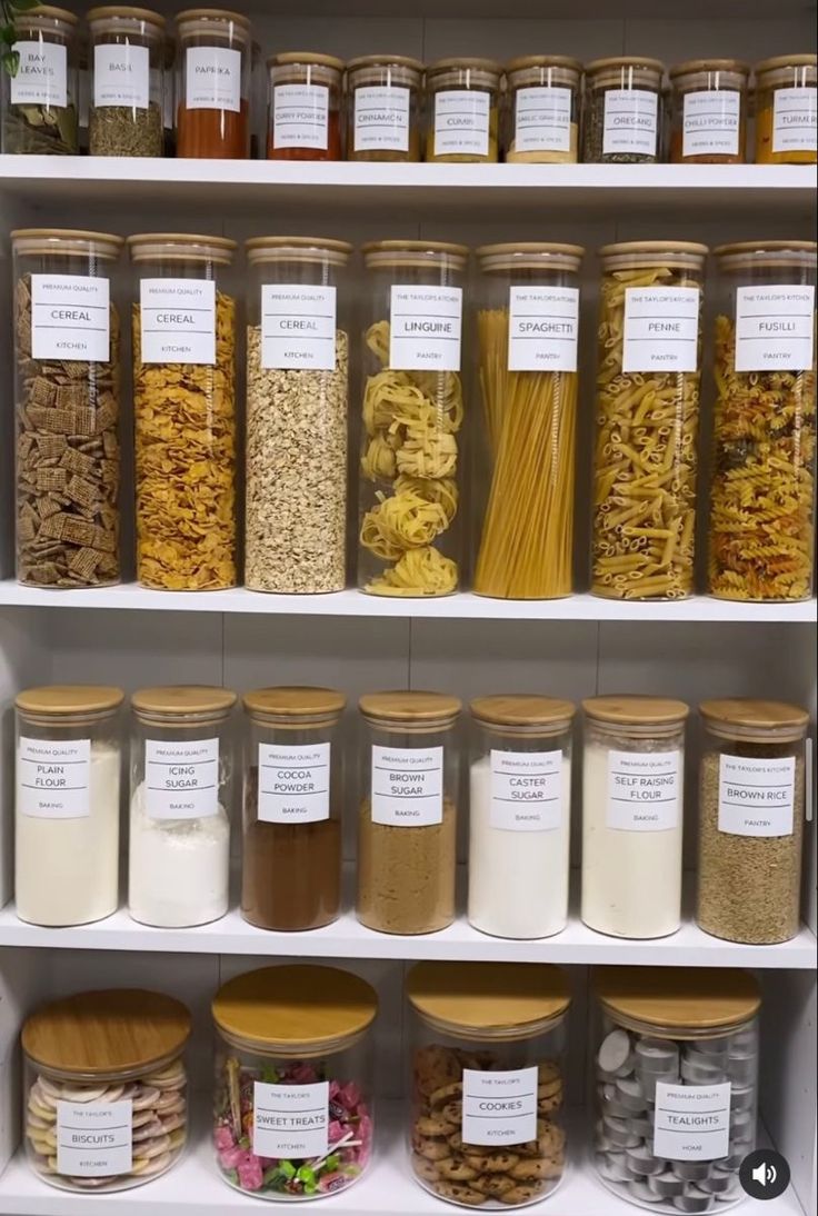 Aesthetic and Functional Pantry: Transparent Containers and Labeled Jars for Organized Dry Goods.