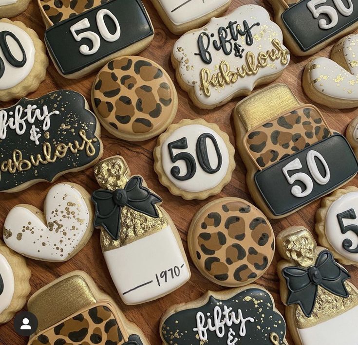 Chic Black, Gold, and White Decorative Cookies for Milestone Celebrations