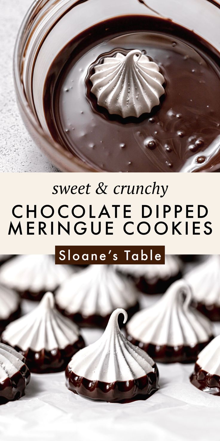 Elegant Swirled Meringue Cookies Dipped in Rich Chocolate.