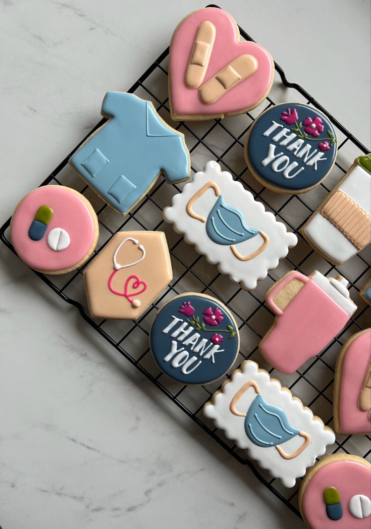 Vibrant Medical-Themed Cookie Designs Celebrating Healthcare Professionals.