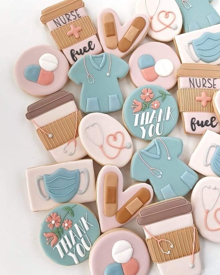 Cheerful Healthcare-Themed Cookies in Soft Pastels Celebrate and Appreciate Medical Workers.