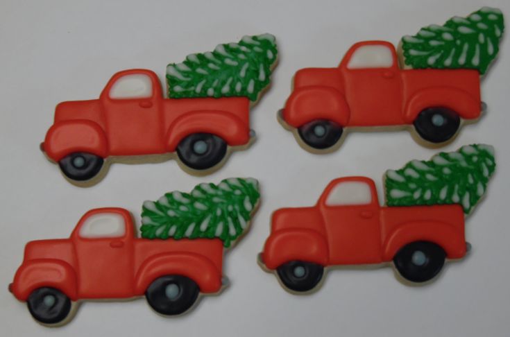 Festive Whimsical Cookie Designs: Vintage Trucks with Christmas Trees