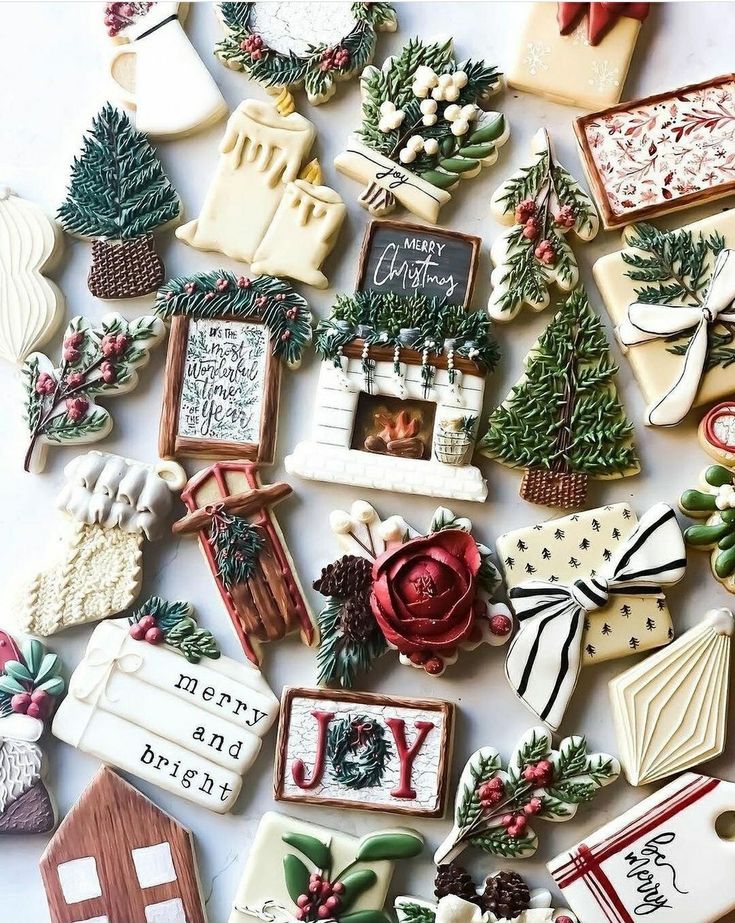 Holiday-Themed Festive Cookie Assortment with Intricate Gingerbread Designs