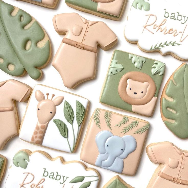 Charming Baby-Themed Decorative Cookies in Soft Pastels for Celebrations.