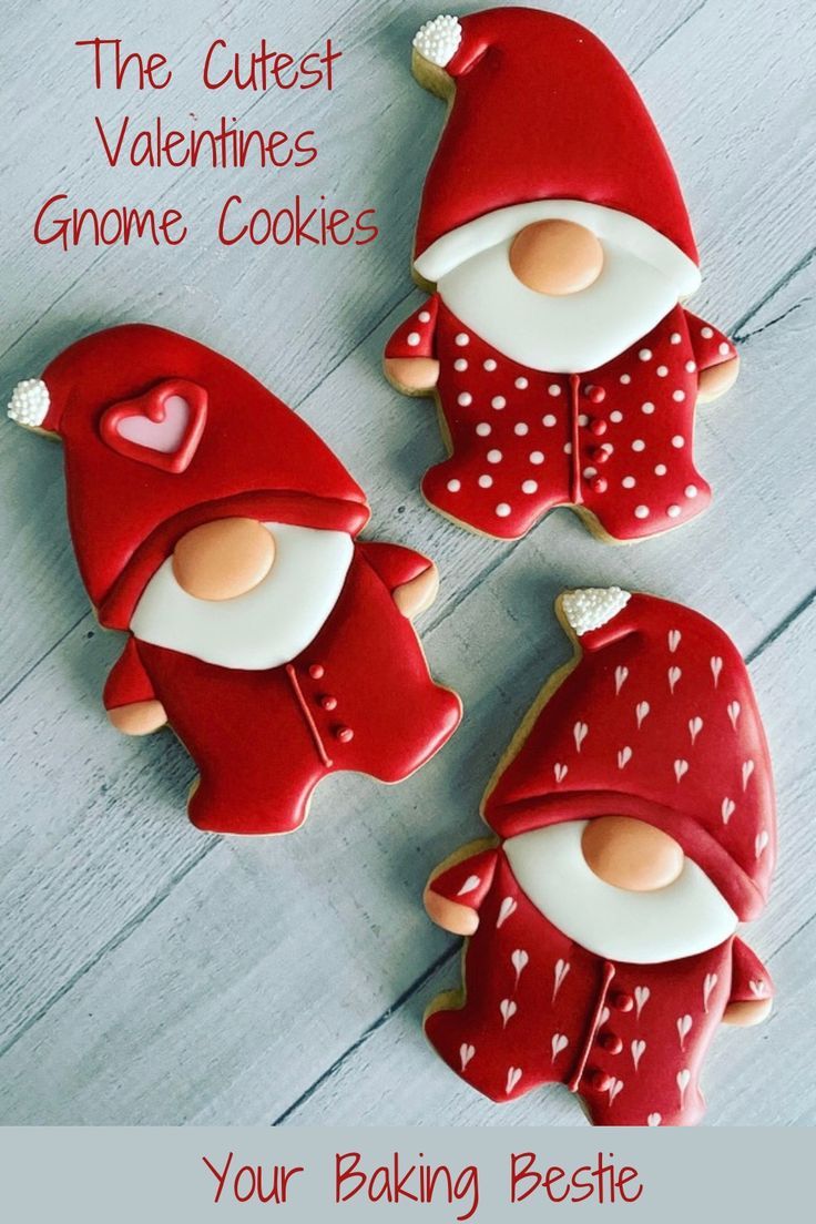 Charming Valentine's Day Gnome Cookies with Heart Patterns and Polka Dots.